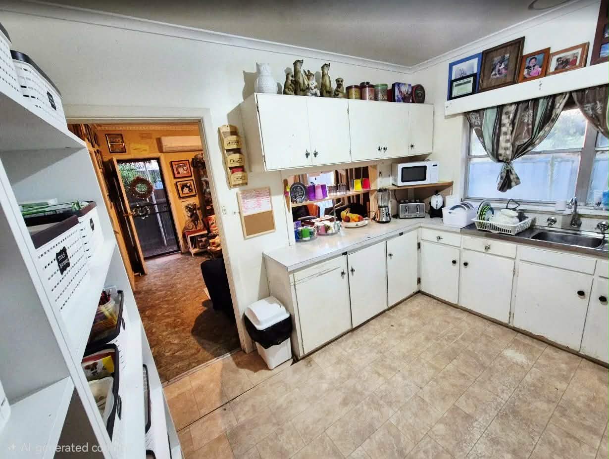 Kitchen bench and storage area after organising