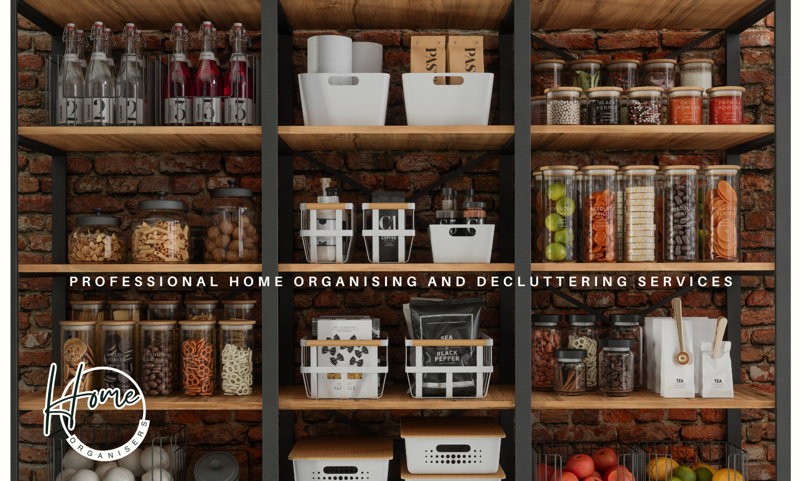 Pantry organised with labelled containers